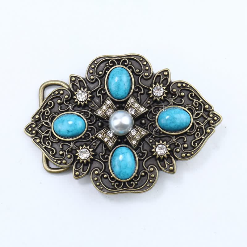 Men's DIY Decorative Stunning Turquoise Buckle Leather Belt - Image 3