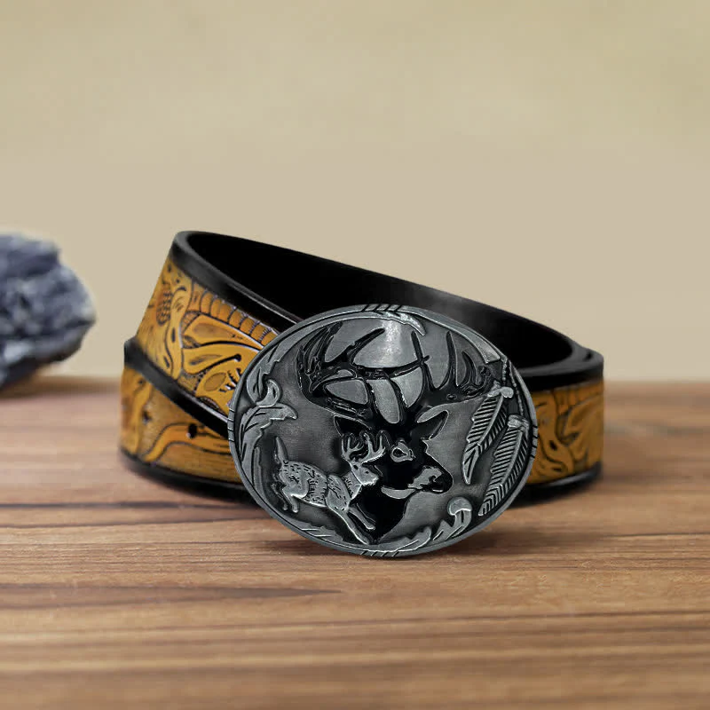 Men's DIY Deer Hunting Antlers Buckle Leather Belt - Image 14
