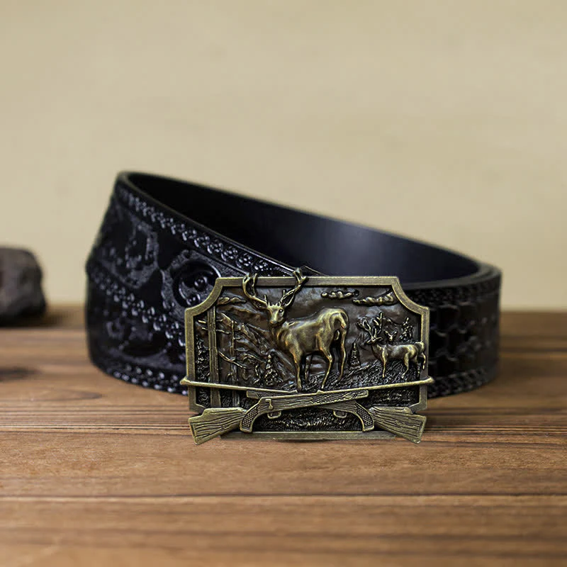 Men's DIY Deer Shotgun Hunter Buckle Leather Belt - Image 15