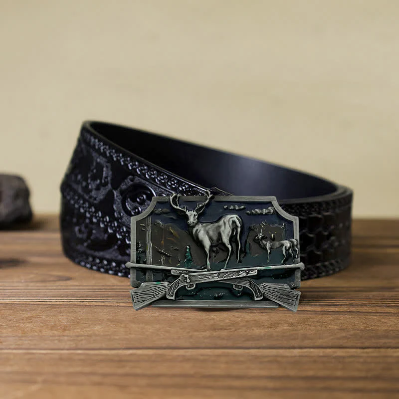 Men's DIY Deer Shotgun Hunter Buckle Leather Belt - Image 16