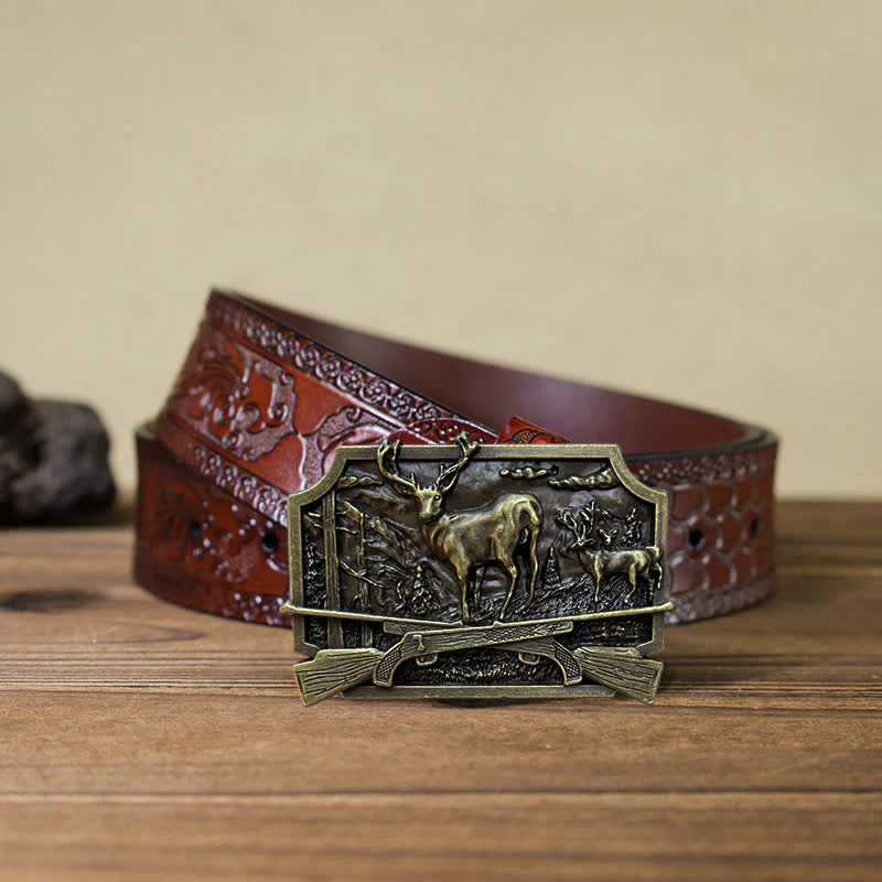 Men's DIY Deer Shotgun Hunter Buckle Leather Belt - Image 18
