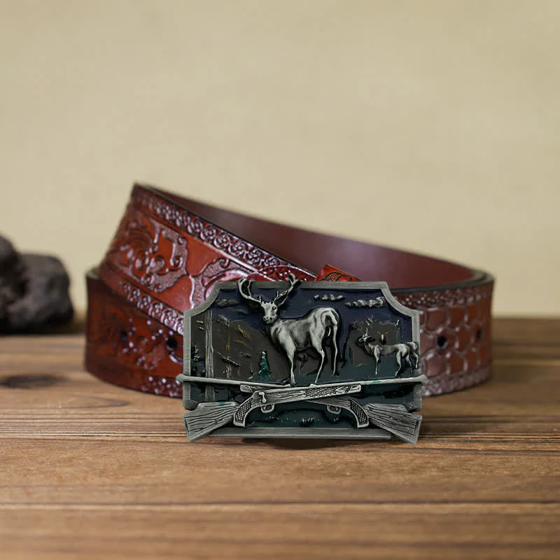 Men's DIY Deer Shotgun Hunter Buckle Leather Belt - Image 19