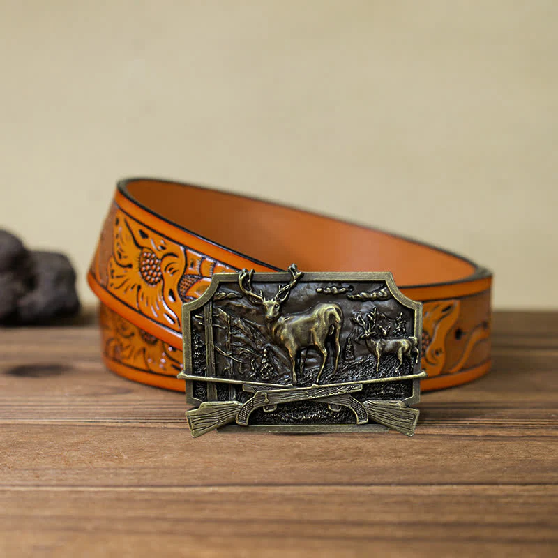 Men's DIY Deer Shotgun Hunter Buckle Leather Belt - Image 24