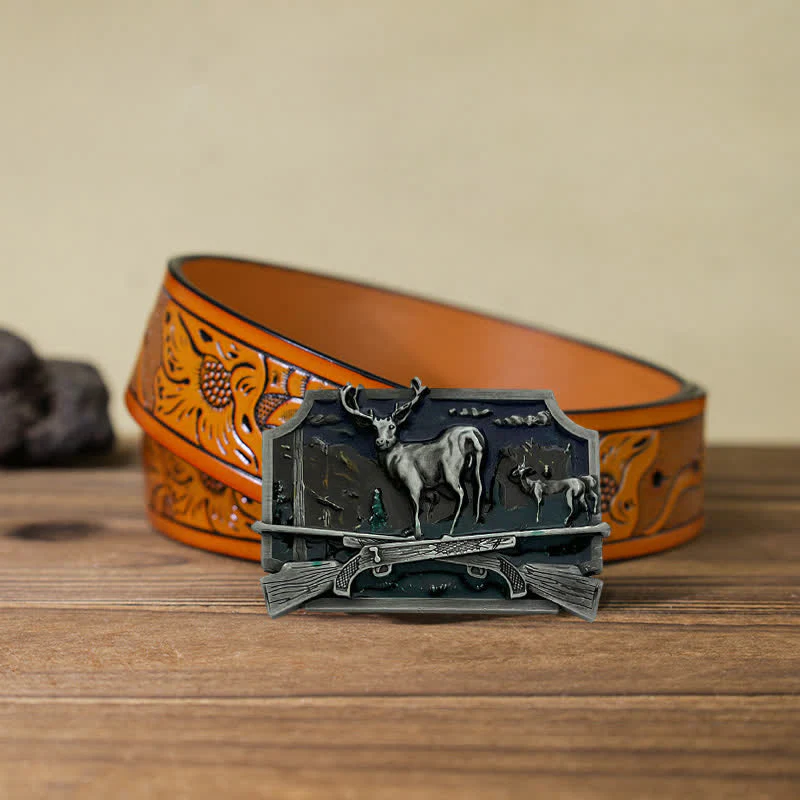 Men's DIY Deer Shotgun Hunter Buckle Leather Belt - Image 25