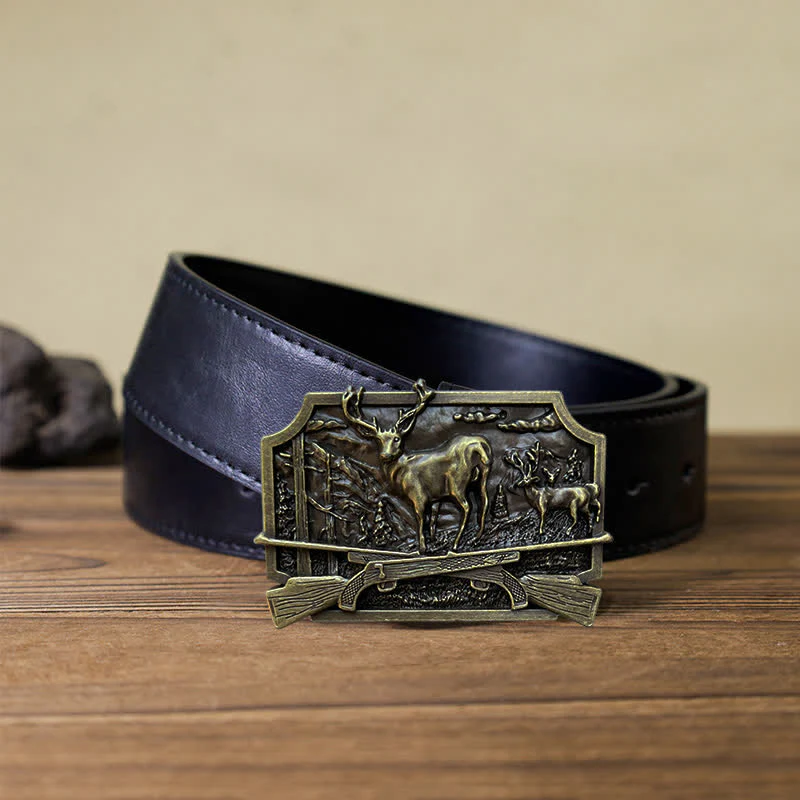 Men's DIY Deer Shotgun Hunter Buckle Leather Belt - Image 6