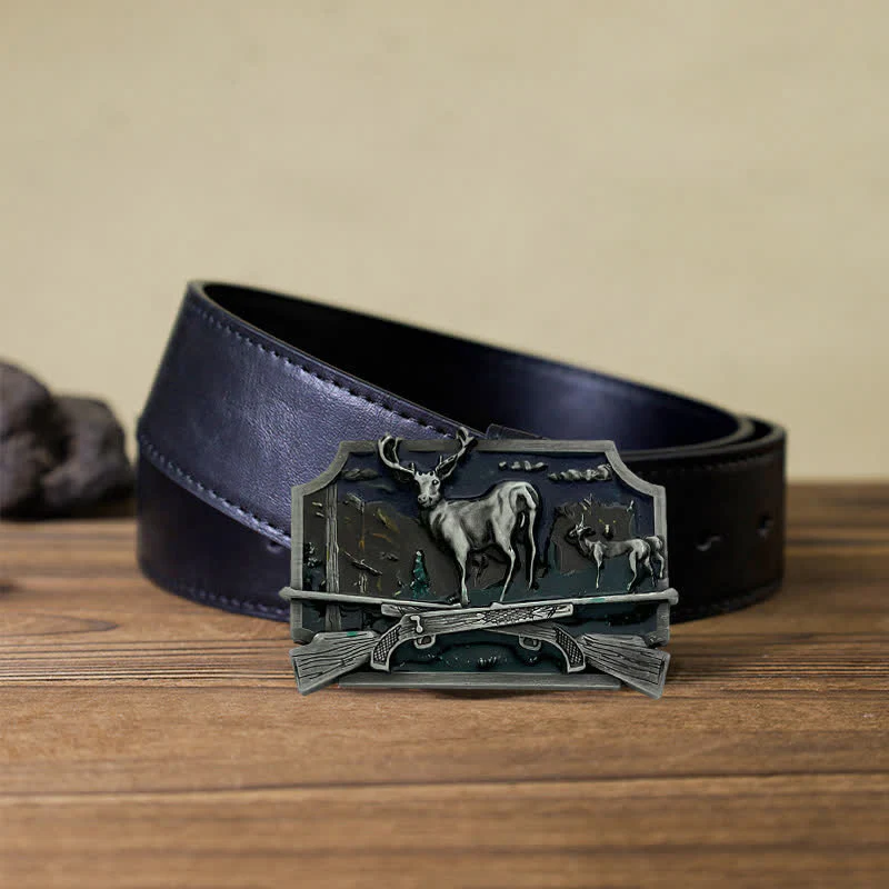 Men's DIY Deer Shotgun Hunter Buckle Leather Belt - Image 7