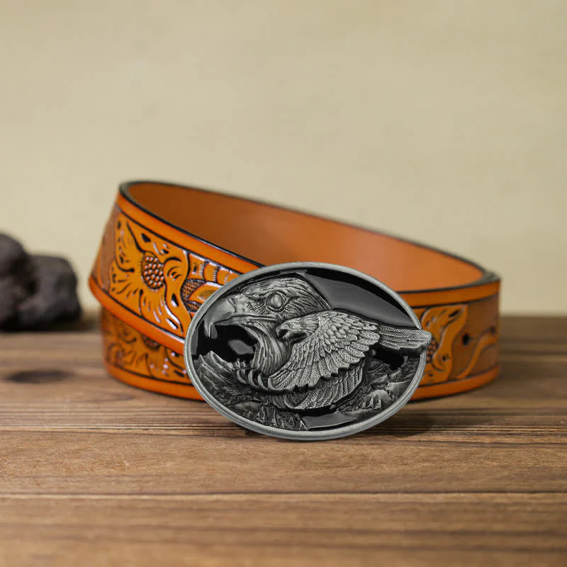 Men's DIY Double Eagle Embossed Buckle Leather Belt - Image 17