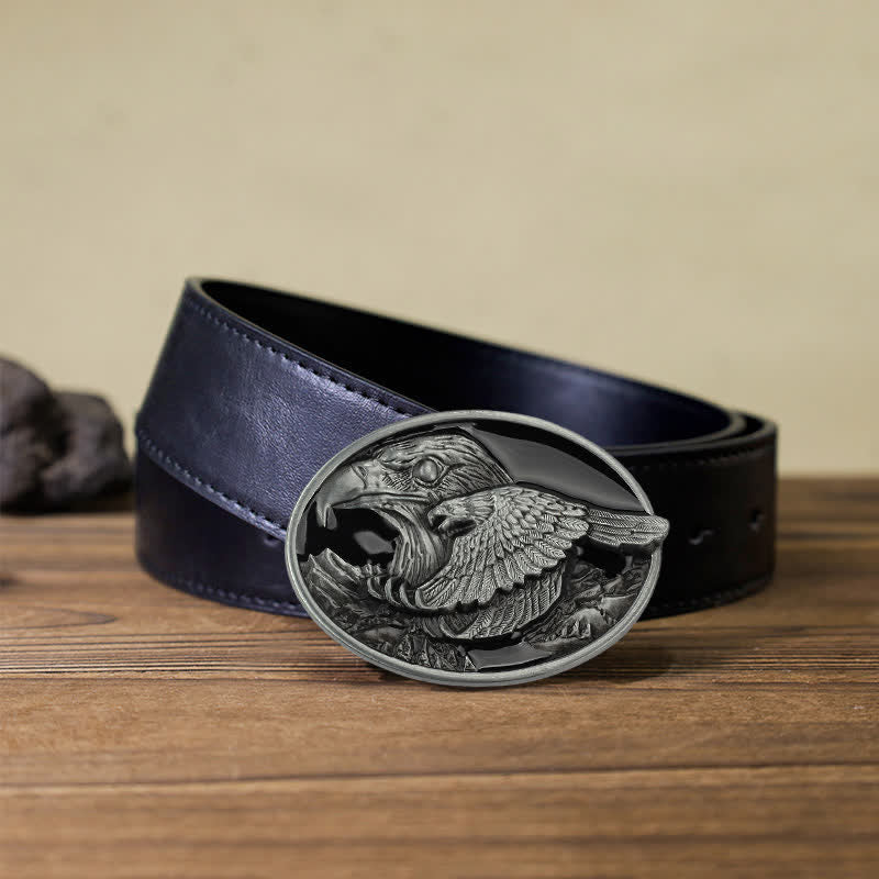 Men's DIY Double Eagle Embossed Buckle Leather Belt - Image 5