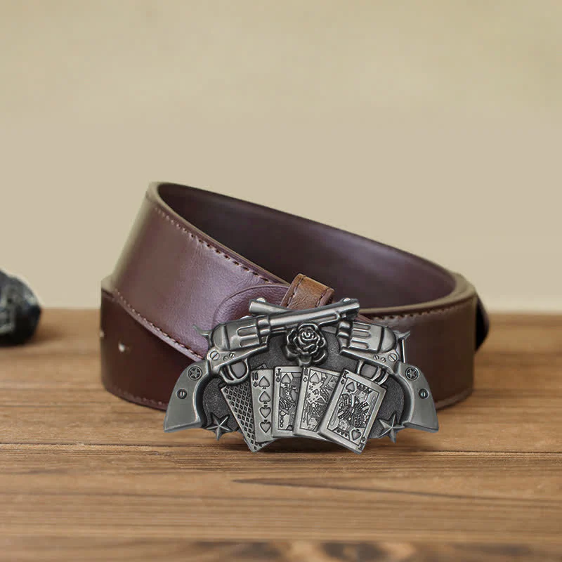 Men's DIY Double Pistol Poker Buckle Leather Belt - Image 8