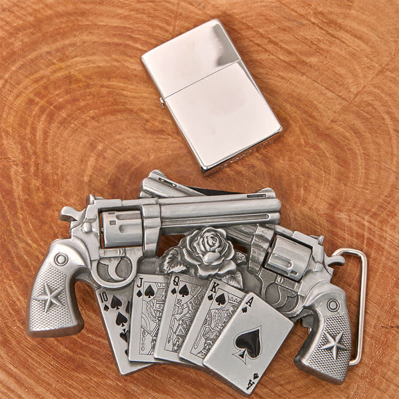 Men's DIY Double Pistol Poker Leather Belt with Hidden Lighter - Image 10
