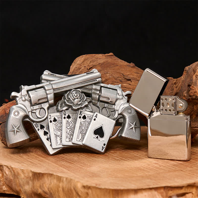 Men's DIY Double Pistol Poker Leather Belt with Hidden Lighter - Image 2