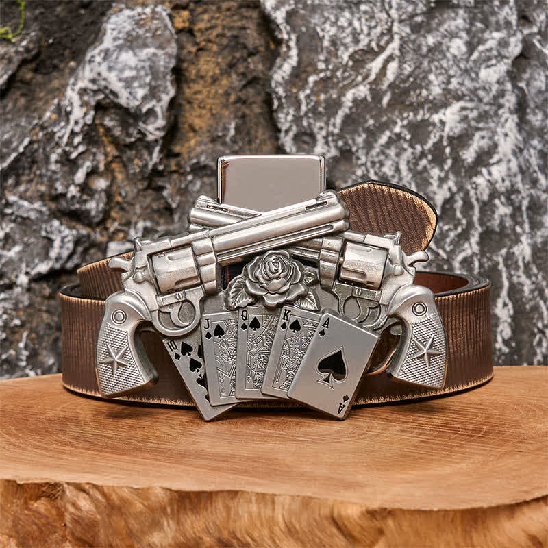 Men's DIY Double Pistol Poker Leather Belt with Hidden Lighter - Image 6