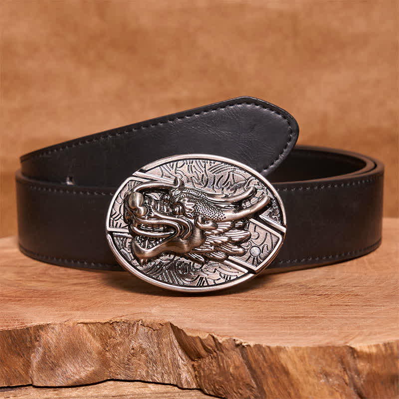Men's DIY Dragon Head Hidden Folding Knife Leather Belt - Image 5
