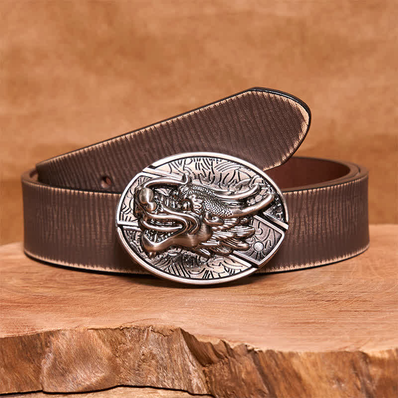 Men's DIY Dragon Head Hidden Folding Knife Leather Belt - Image 9