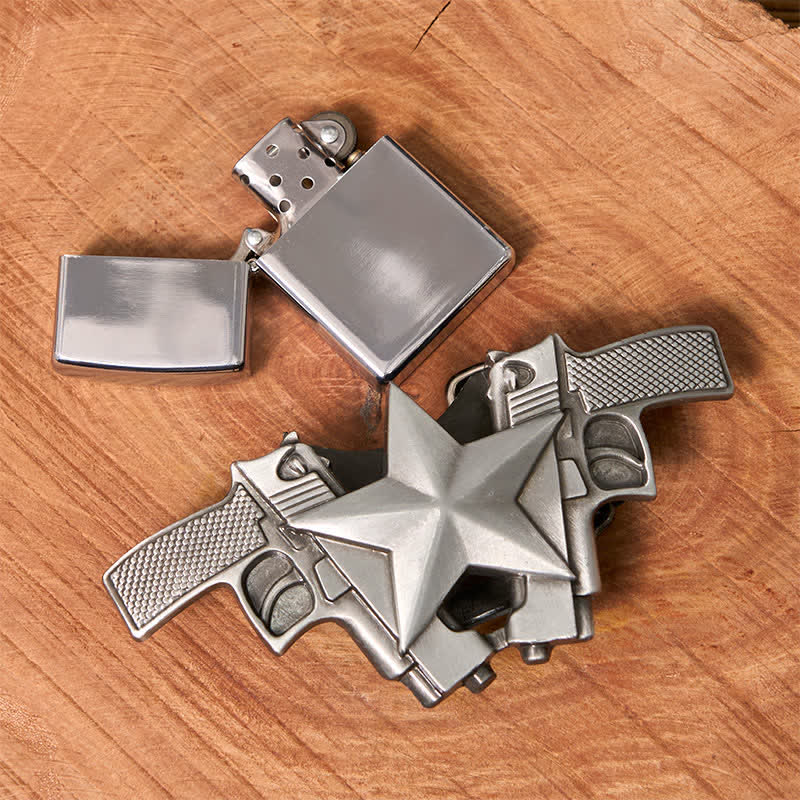 Men's DIY Dual Guns & Star Leather Belt with Hidden Lighter - Image 2