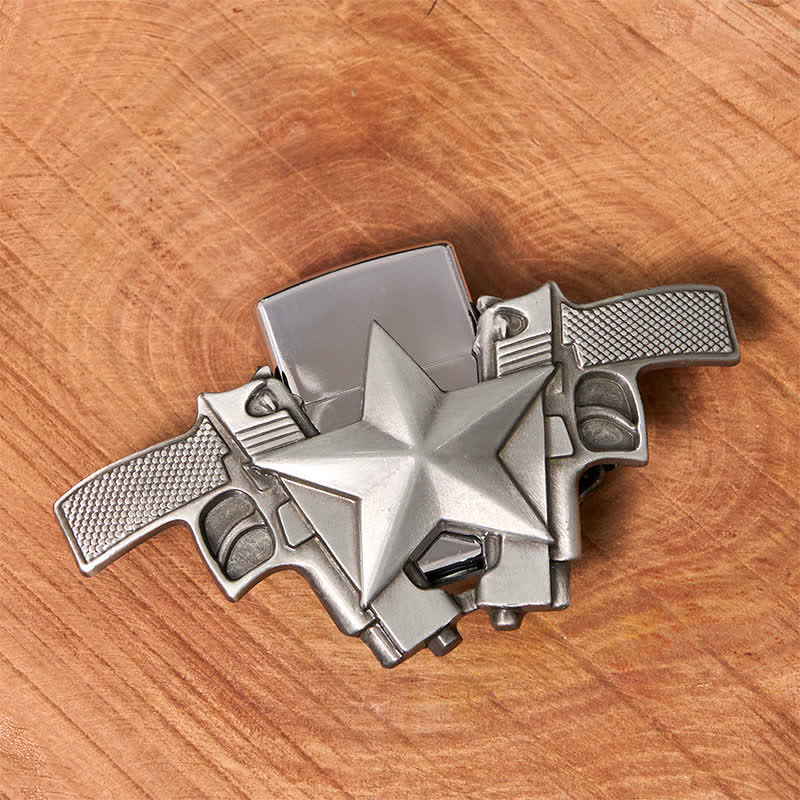 Men's DIY Dual Guns & Star Leather Belt with Hidden Lighter - Image 3