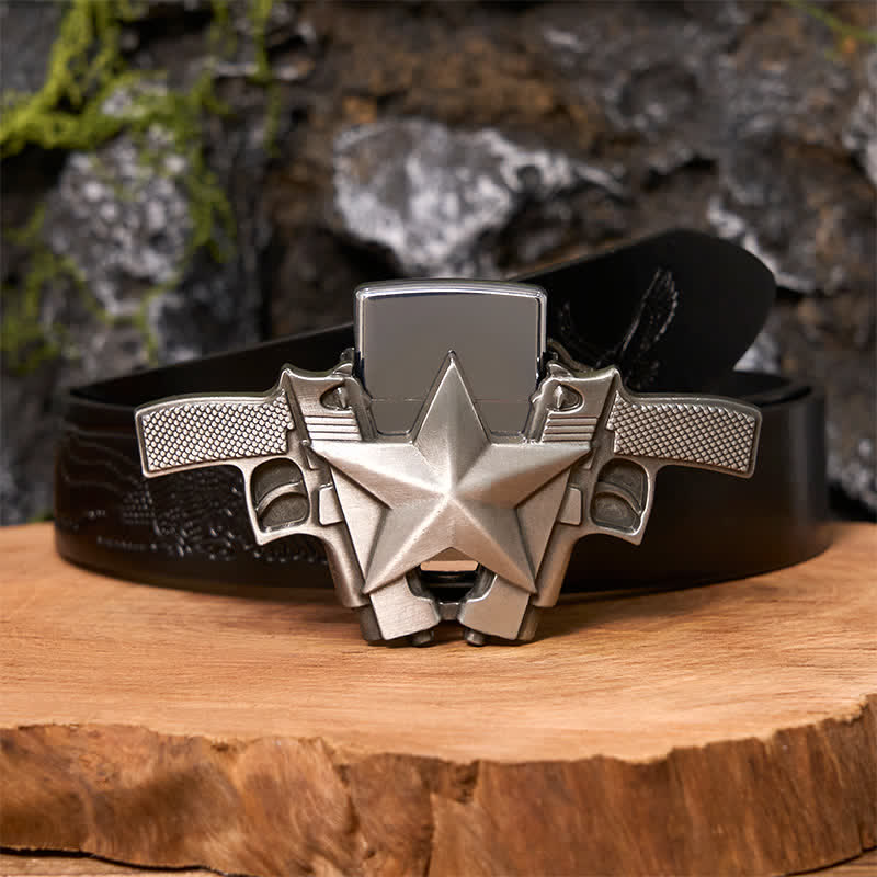 Men's DIY Dual Guns & Star Leather Belt with Hidden Lighter - Image 5