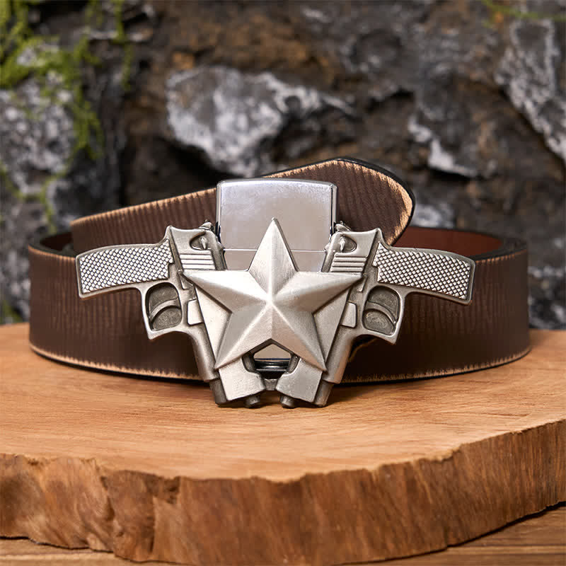 Men's DIY Dual Guns & Star Leather Belt with Hidden Lighter - Image 8