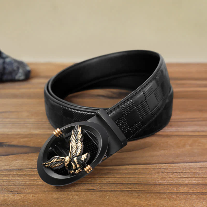Men's DIY Eagle Black Hollow Automatic Buckle Leather Belt - Image 10