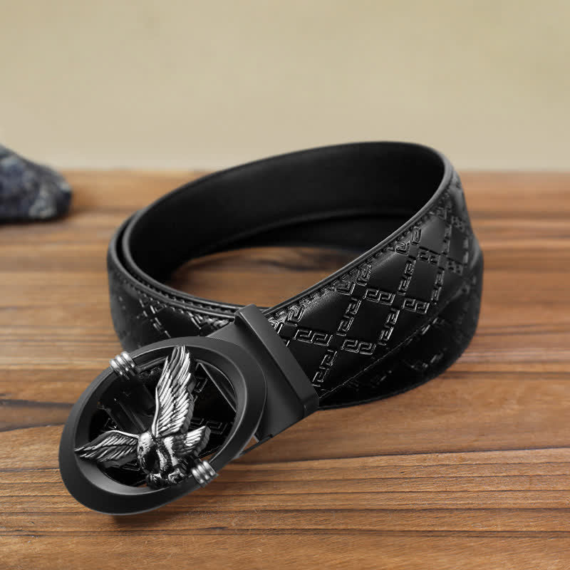 Men's DIY Eagle Black Hollow Automatic Buckle Leather Belt - Image 14