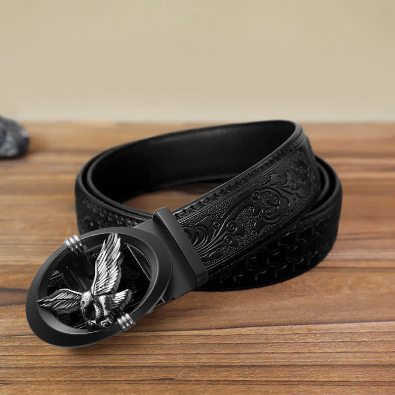 Men's DIY Eagle Black Hollow Automatic Buckle Leather Belt - Image 16