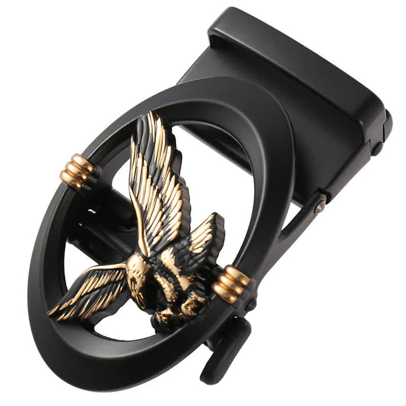 Men's DIY Eagle Black Hollow Automatic Buckle Leather Belt - Image 3