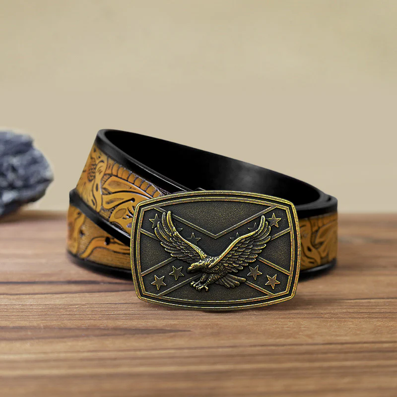 Men's DIY Eagle Flag Pattern Buckle Leather Belt - Image 14