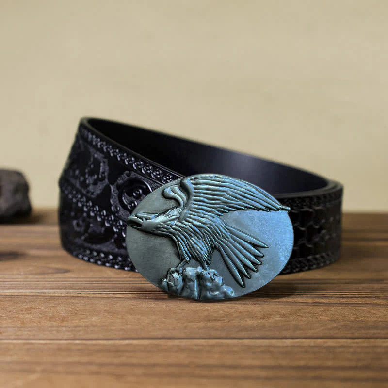 Men's DIY Eagle On Stone Buckle Leather Belt - Image 15