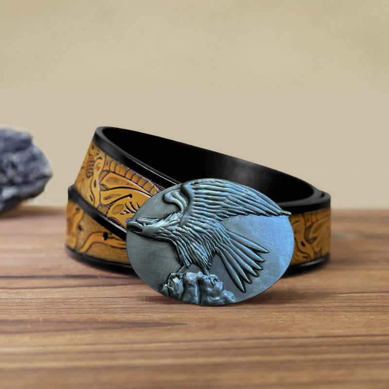 Men's DIY Eagle On Stone Buckle Leather Belt - Image 21
