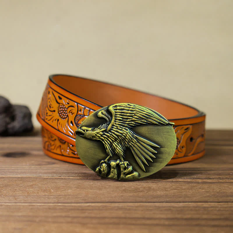 Men's DIY Eagle On Stone Buckle Leather Belt - Image 23
