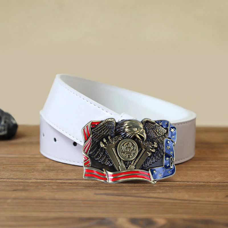 Men's DIY Eagle Patriotic Multi Color Buckle Leather Belt - Image 9