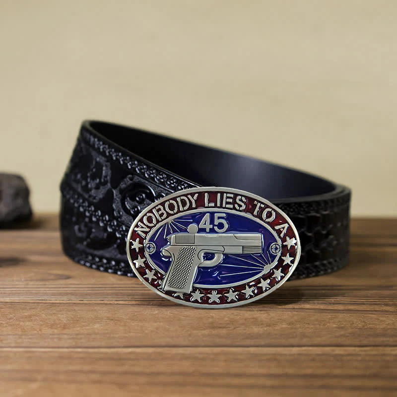 Men's DIY Enamel Gun Pistol Stars Buckle Leather Belt - Image 11