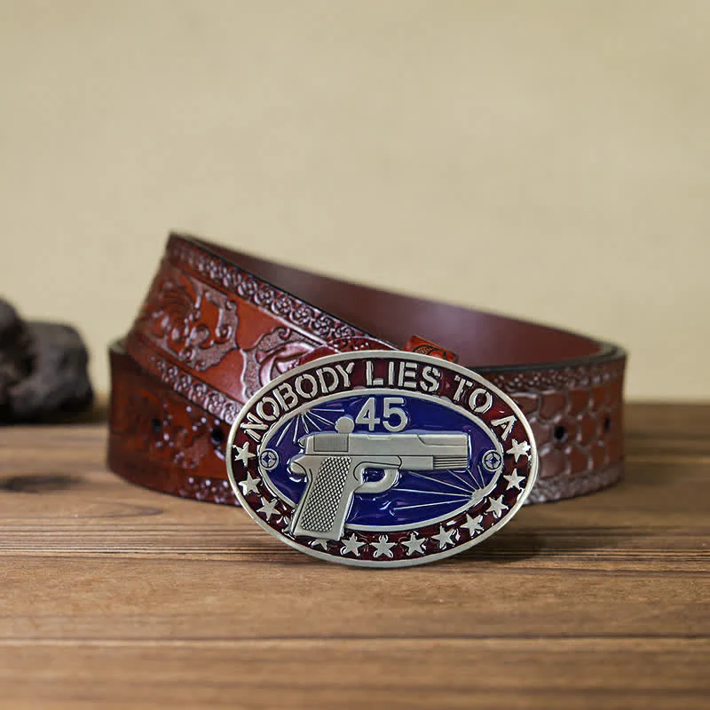 Men's DIY Enamel Gun Pistol Stars Buckle Leather Belt - Image 13
