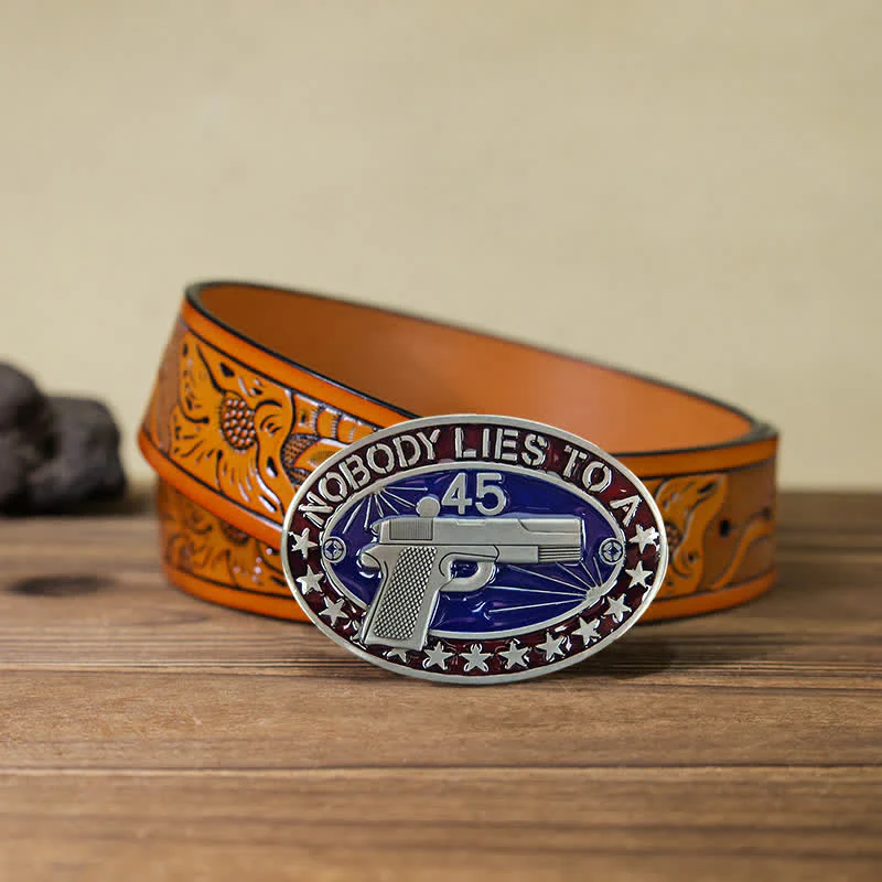 Men's DIY Enamel Gun Pistol Stars Buckle Leather Belt - Image 17