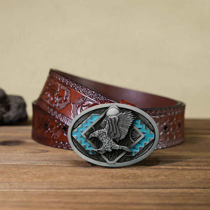 Men's DIY Enamel Landing Eagle Buckle Leather Belt - Image 10