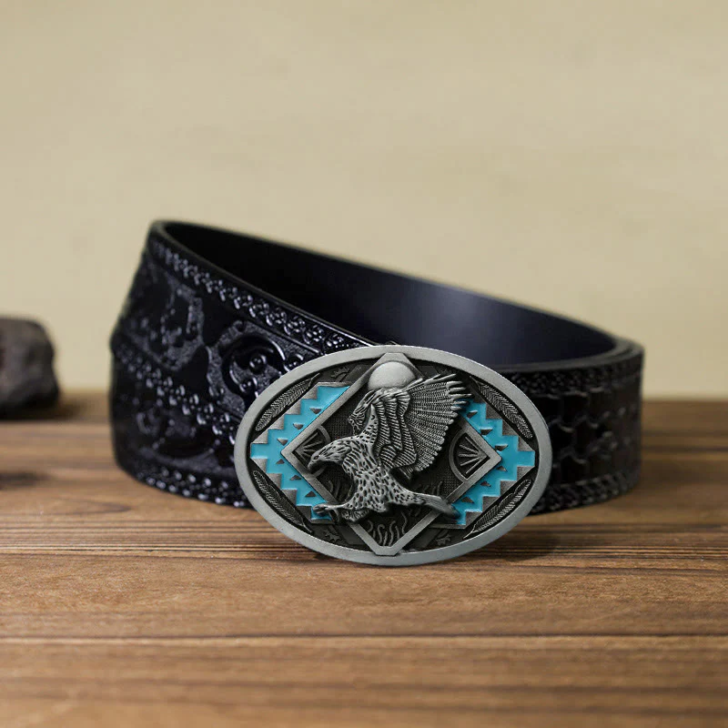 Men's DIY Enamel Landing Eagle Buckle Leather Belt - Image 8