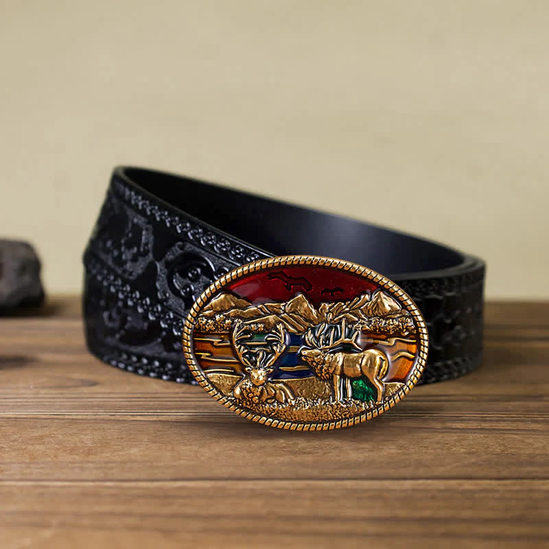 Men's DIY Enamel Wild Deer Buckle Leather Belt - Image 5