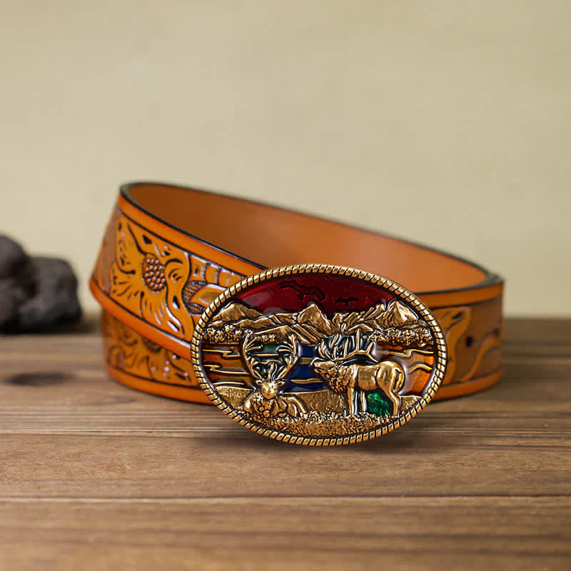 Men's DIY Enamel Wild Deer Buckle Leather Belt - Image 8