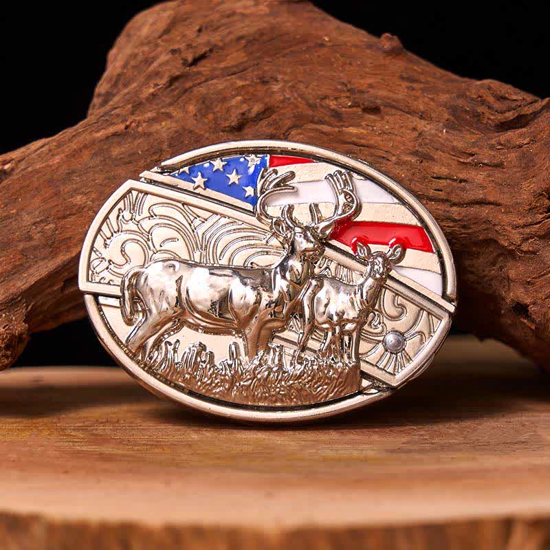 Men's DIY Enameled USA Flag & Deer Hidden Folding Knife Leather Belt (Pre-Sale) - Image 2