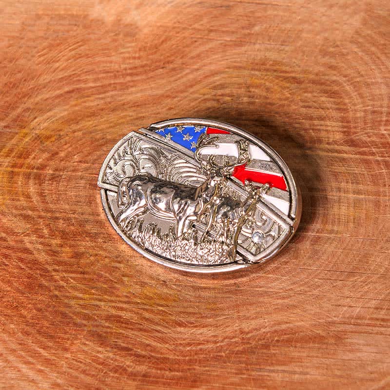 Men's DIY Enameled USA Flag & Deer Hidden Folding Knife Leather Belt (Pre-Sale) - Image 2