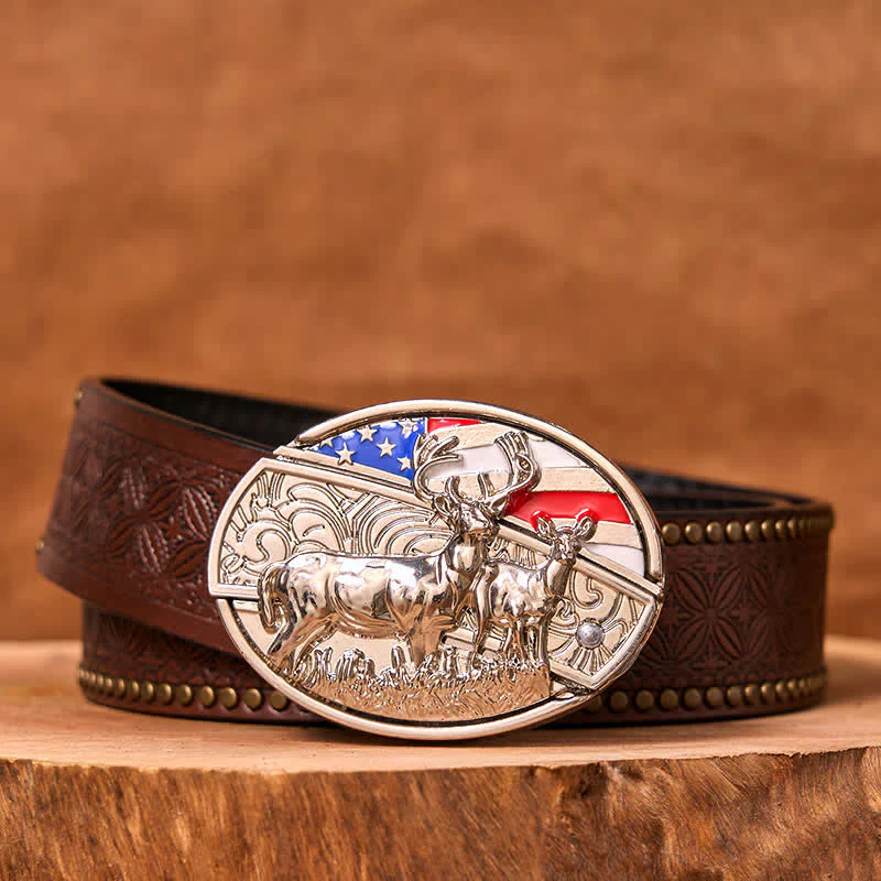Men's DIY Enameled USA Flag & Deer Hidden Folding Knife Leather Belt (Pre-Sale) - Image 6