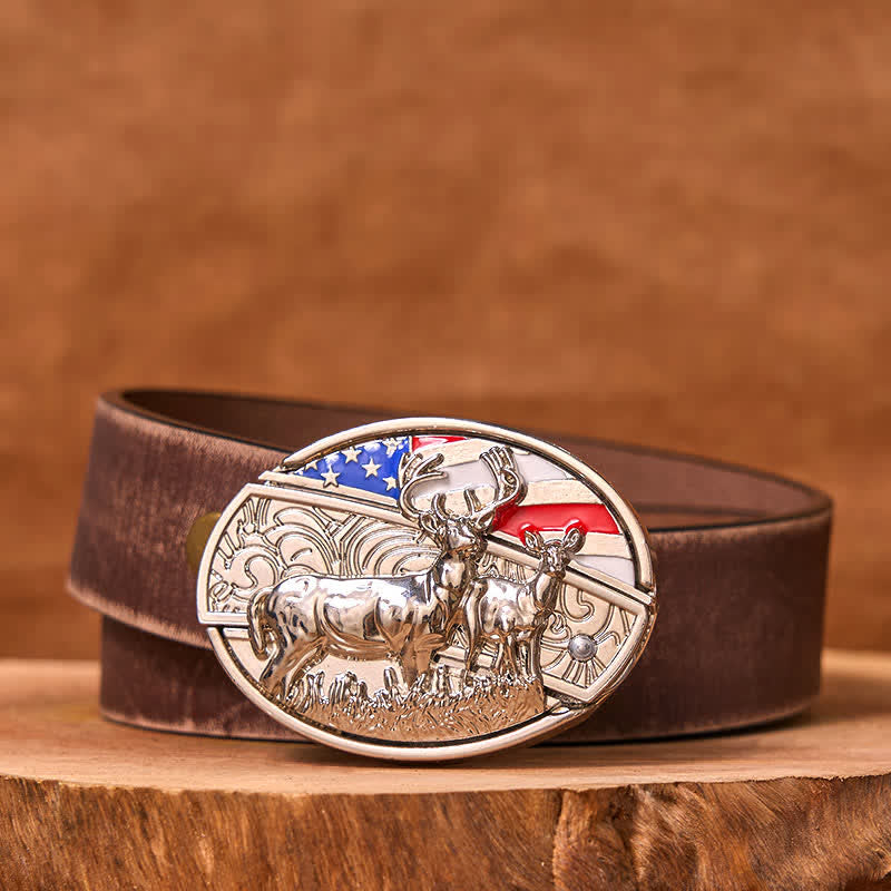 Men's DIY Enameled USA Flag & Deer Hidden Folding Knife Leather Belt (Pre-Sale) - Image 7