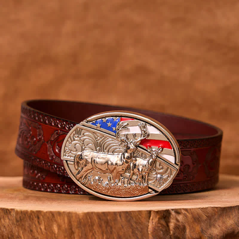 Men's DIY Enameled USA Flag & Deer Hidden Folding Knife Leather Belt (Pre-Sale) - Image 8