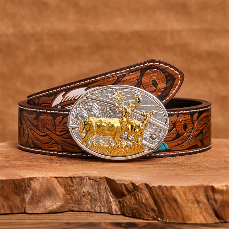 Men's DIY Gold & Silver Deers Hidden Folding Knife Leather Belt - Image 9