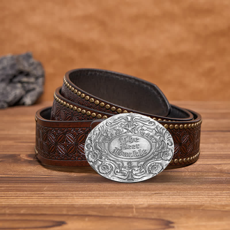 Men's DIY Engrave Flower Creative Beer Holder Buckle Leather Belt - Image 11