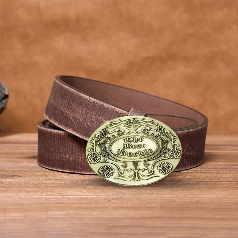 Men's DIY Engrave Flower Creative Beer Holder Buckle Leather Belt - Image 18