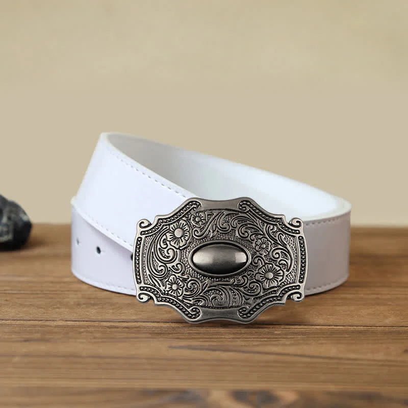 Men's DIY Engraved Floral Decor Buckle Leather Belt - Image 5