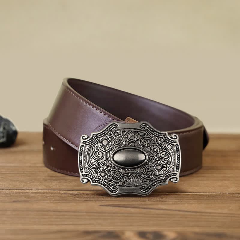 Men's DIY Engraved Floral Decor Buckle Leather Belt - Image 7