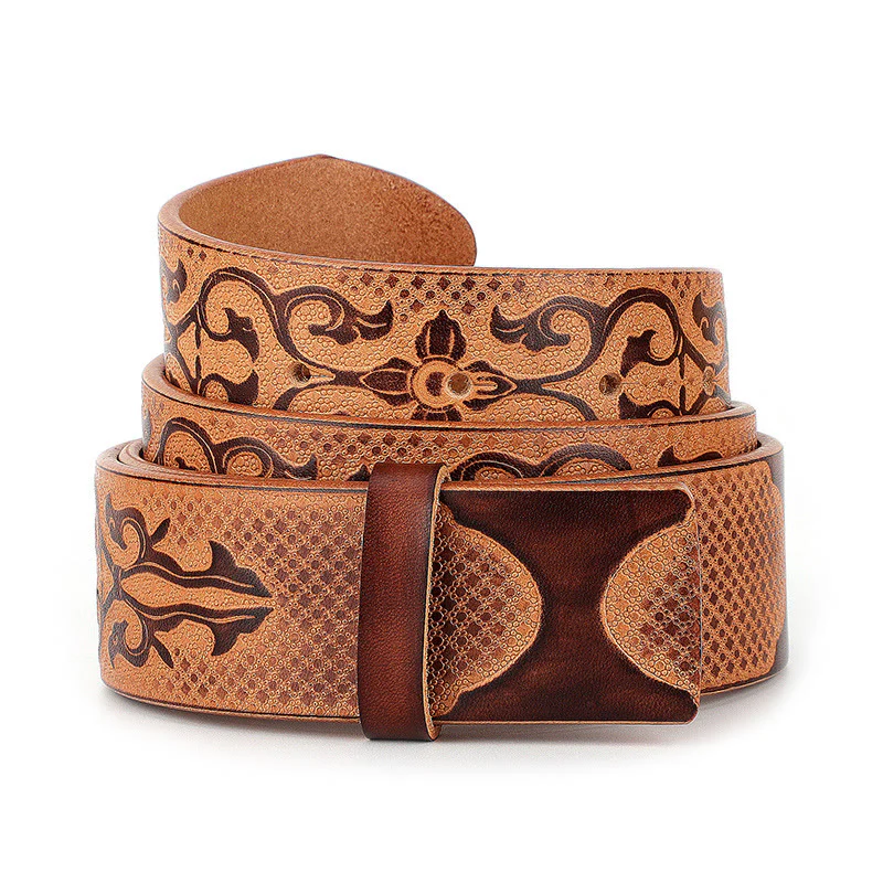 Men's DIY Ethnic Style Carved Pattern Leather Belt - Image 3