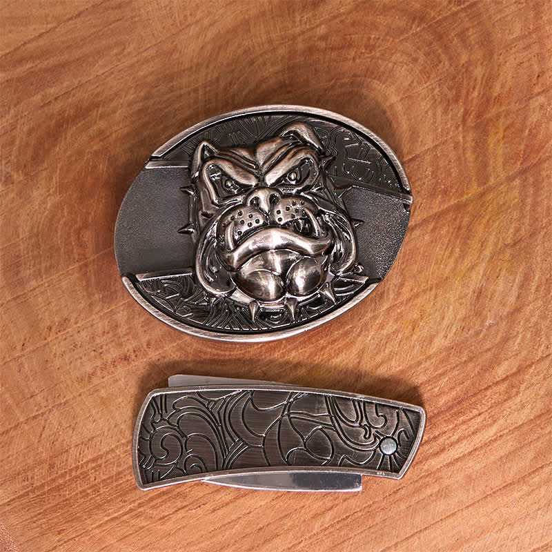 Men's DIY Fierce Dog Hidden Folding Knife Leather Belt - Image 4
